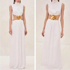 NEW Alexis Prague Maxi Dress Gown White Cut Out Vacation Event Party Small